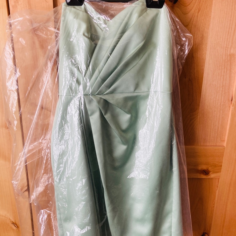 David's Bridal Strapless Sage Green Bridesmaid Dress